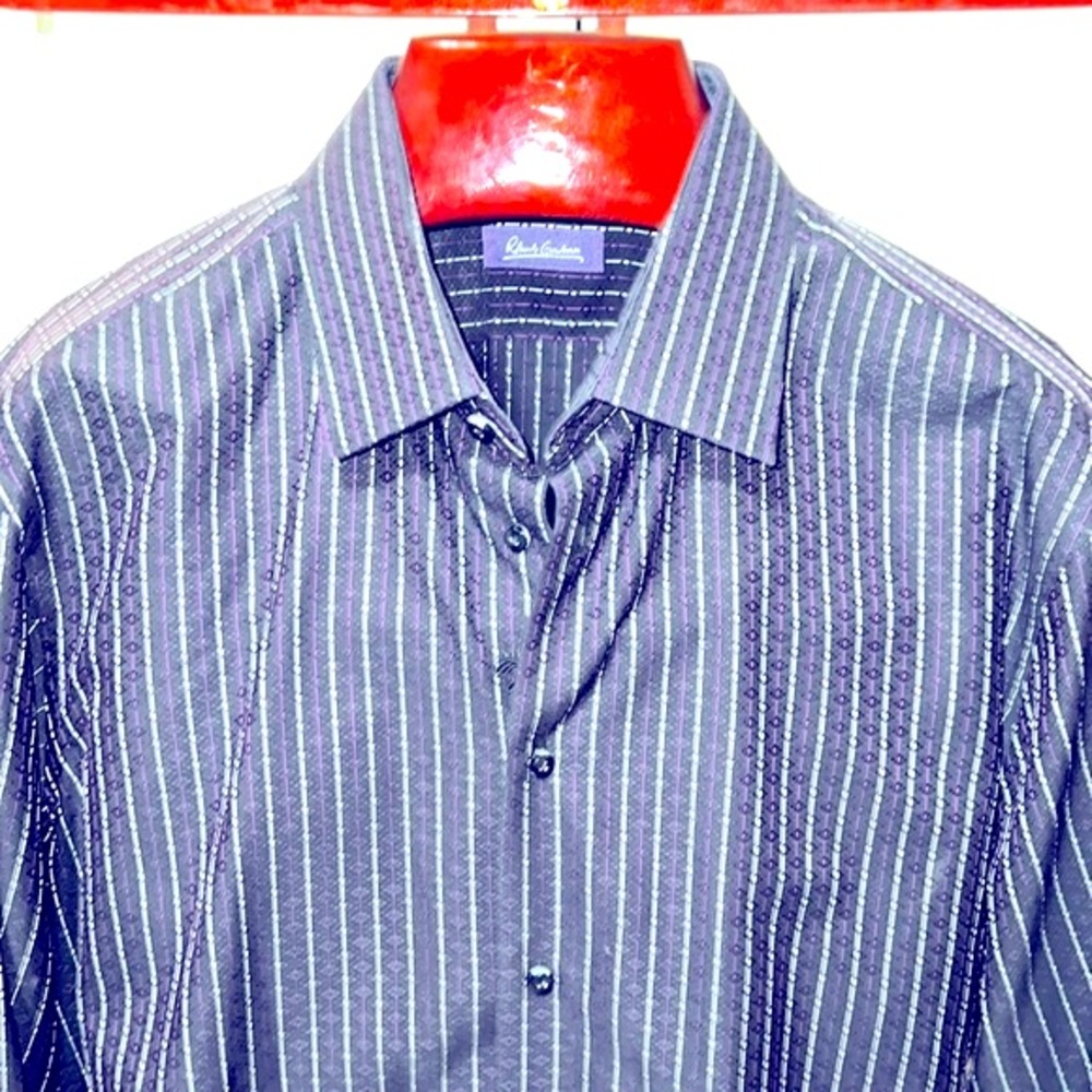Robert Graham Men’s Black Striped Long Sleeves Dress Shirt Size 17/35